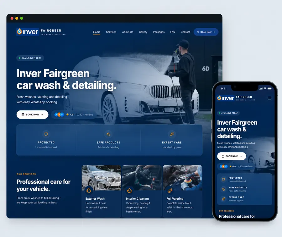 Inver Fairgreen Car Wash & Detailing — desktop and mobile responsive website mockup