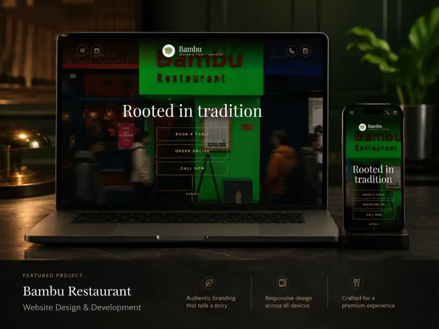 Bambu Restaurant responsive website mockup